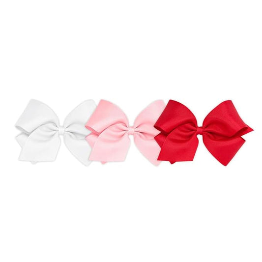 Wee Ones Girls' 3 pc Set Solid Grosgrain Variety Pack on a WeeStay No-Slip Hair Clip, King, Light Pink, Red, and White