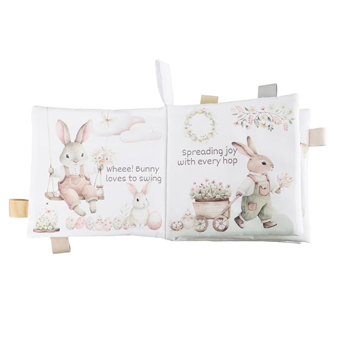 Easter Baby Sensory Book – Crinkle Bunny Cloth Book with Taggies for Infants 0-12 Months – Peek-a-Boo Egg Hunt Toy with Textures – Soft Springtime Gift 6x6 in (Easter)