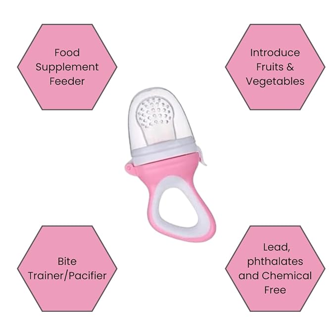 9-Piece Silicone Baby Fruit Feeder & Pacifier Set - Includes 2 Pacifiers, 1 Feeder Spoon, 6 Replacements (3 Sizes) - Pink