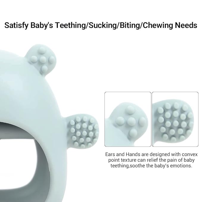 Bear Mitten Baby Teether, Anti-Drop Teething Toy for Babies 3+ Months, Silicone Teether for Baby Teething Relief, Infant Toy for Sucking Needs, BPA Free(Blue)