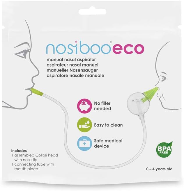 Nosiboo Eco Baby Nasal Aspirator/Nose Sucker - Silent, Portable Nose Cleaner - Mouth-Operated Nose Suction Power