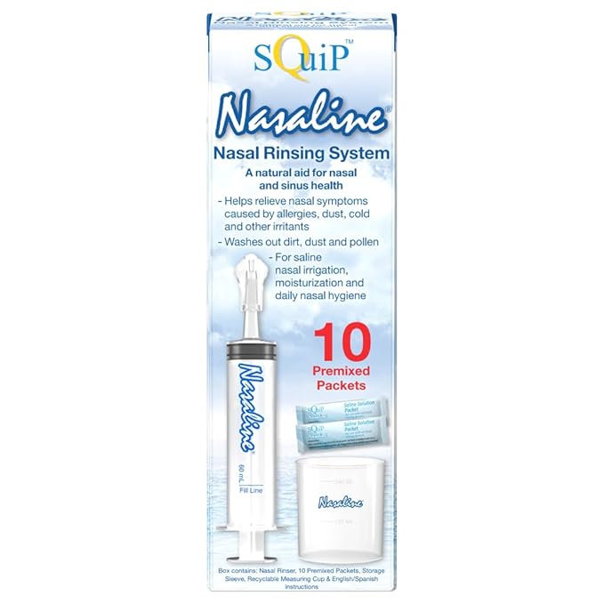 Squip Nasaline Nasal Rinsing System with 10 Premixed Saline Packets