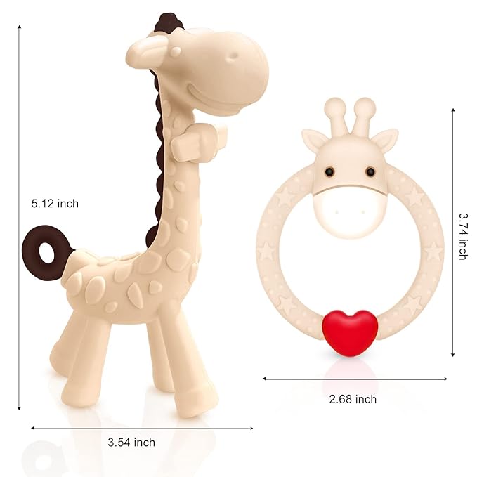 SHARE&CARE Mother's Day, Mom Gifts Silicone Giraffe Baby Teether Toy with Storage Case, for 3 Months Above Infant Sore Gums Pain Relief, Baby Teething Toys, Women Gift for Mom, Wife, Her (Cream)