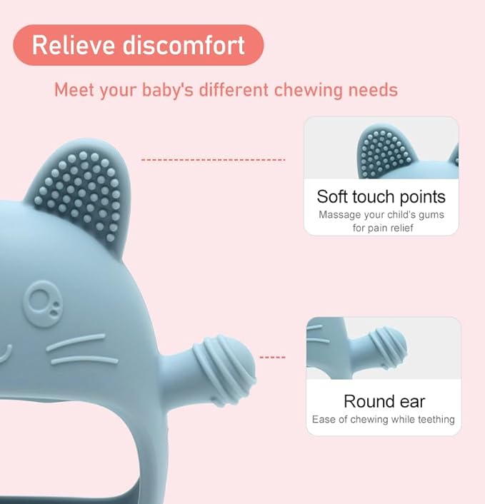 HippoBaby Rabbit Hand Guard Teether 2-Pack – Silicone Baby Teething Toys for Infants, Toddlers & Newborns – 100% Food Grade, BPA-Free¸Flexible Gum Soother (Rabbit Hand Guard - Pink/Cream)