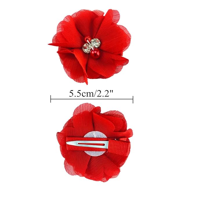 inSowni 2" Alligator Hair Clips Barrettes Chiffon Flower Bow with Rhinestone Pearl for Baby Girl Toddlers