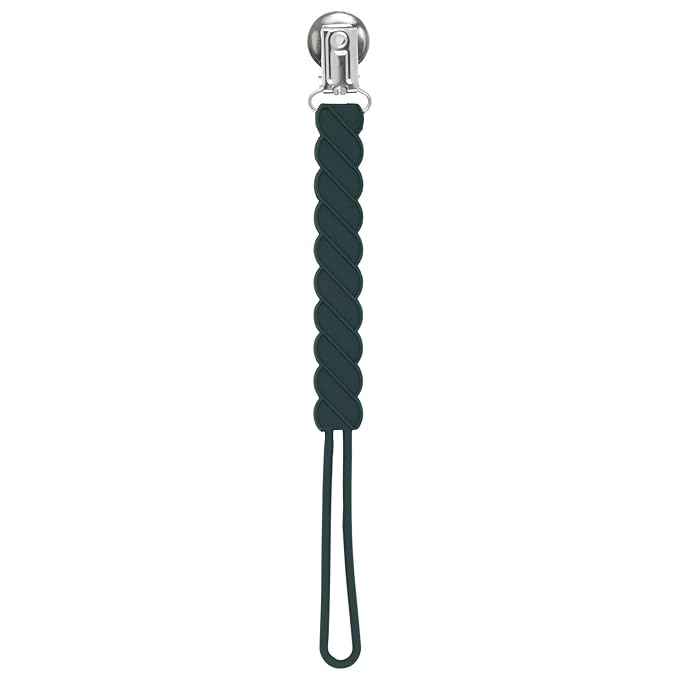 Three Little Tots All Silicone Modern, Short and Safety Tested Pacifier Clip (Hunter Green, Twist)