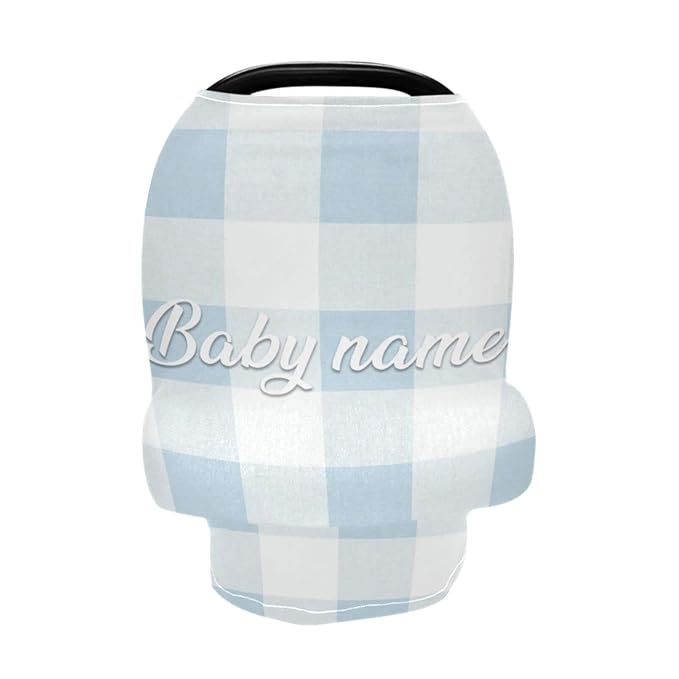 Personalized Baby Car Seat Cover for Babies, Custom Name Baby Car Seats Canopy for Boys Girls, Nursing Breastfeeding Stroller Covers for Infant Newborn, Shower Gift (Blue Plaid)
