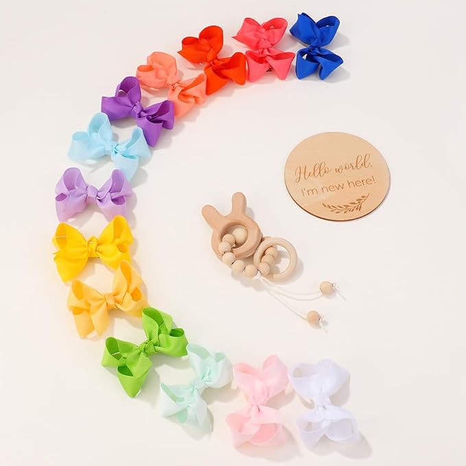 58pcs 3 Inches Grosgrain Ribbon Pinwheel Hair Bows Alligator Clips Hair Barrettes Accessories for Baby Girls Kids Toddlers Teens 29 Colors in Pairs