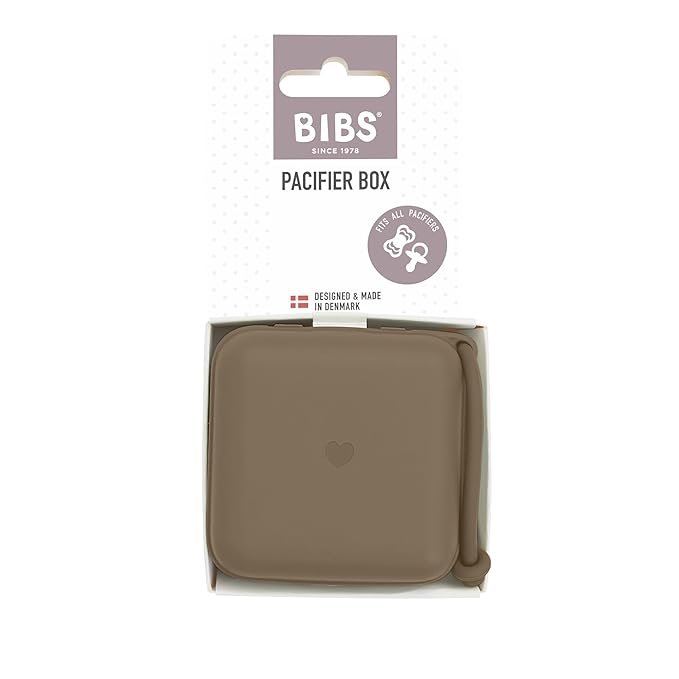 BIBS Pacifier Box with Loop for Storing & Carrying Soothers | 100% BPA Free Material | Designed & Made in Denmark | Dark Oak