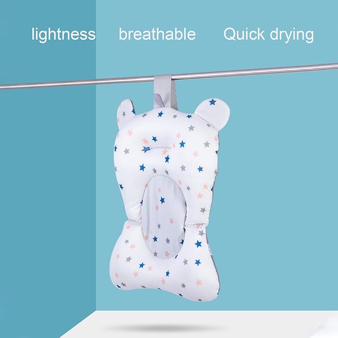 Baby Bath Cushion Pad Newborn Bathtub Mat, Nonslip Floating Seat with Support for Head, Neck, and Back,Sling, 0-12 Months (White Stars)