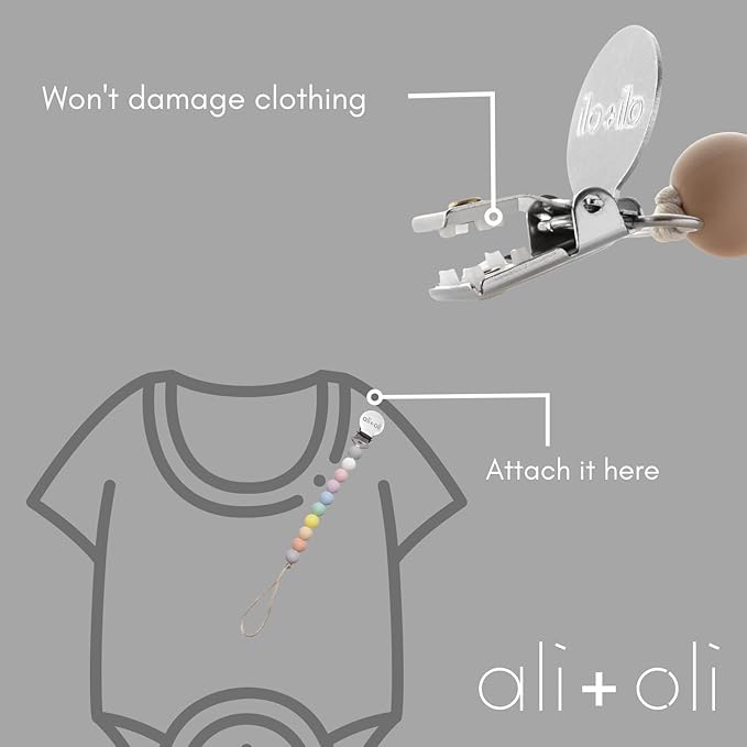 Ali+Oli Silicone Pacifier Clip for Baby (Thin Pastel) 100% Food-Grade BPA Free Newborn Pacifier Holder Infant Binky Clip for Baby Boy or Girl