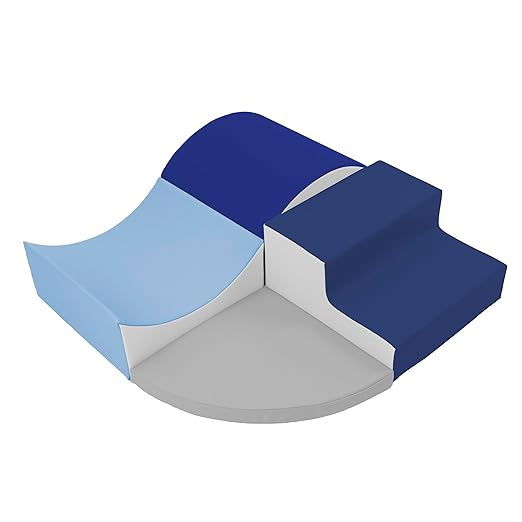 FDP SoftScape Curvy Corner Climber, Indoor Active Play Structure for Toddlers and Kids, Safe Soft Foam for Crawling and Sliding, 4-Piece Set - Navy/Powder Blue