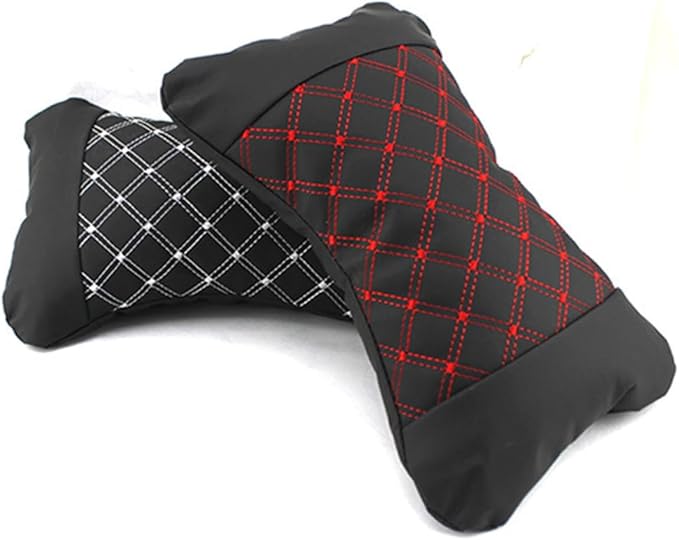HEALLILY Car Headrest Pillow: Comfortable Neck Support Cushion for Car - Microfiber Leather Universal Fit for All Vehicles - 10 23 X 7 08 X 3 14 Inch Red Design