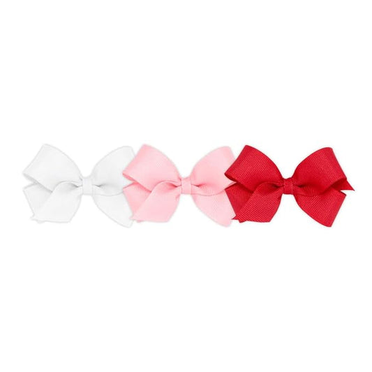 Wee Ones Girls' 3 pc Set Solid Grosgrain Variety Pack on a WeeStay No-Slip Hair Clip, Mini, Light Pink, Red, and White