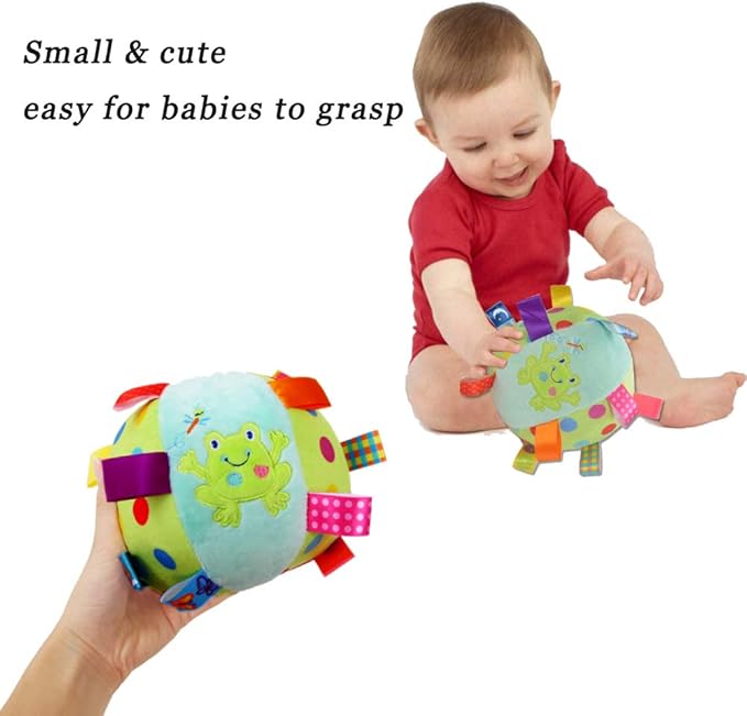 Baby Colorful Taggie Ball, Soft Plush Sensory Rattle Ball Toy for Early Educational, Ribbon Tag Ball for Baby Kids Toddlers Infants, Sensory Ball with Tags