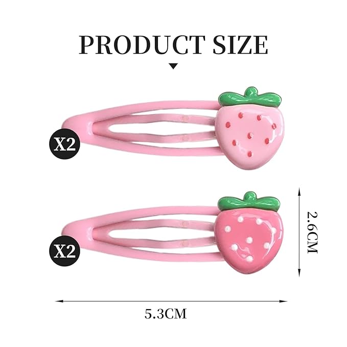 Strawberry Snap Clips Baby Girls Fruit Hair Bow Clips Strawberry Hair Ring Tie BBW24 (Set-F)