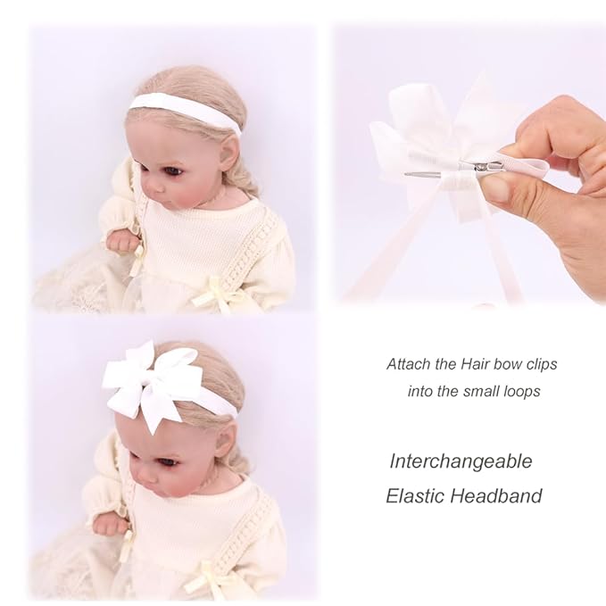 Jomila Pack of 24 Interchangeable Nylon Headbands for Newborn Toddler Baby Girls High Stretchy Add-A-Bow Elastic Head Bands (FOE White 24 pcs)