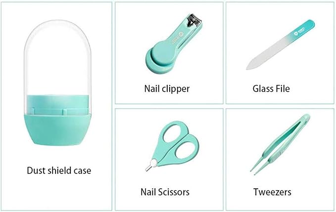 Baby Manicure Set, 4-in-1 Baby Grooming Kit, Premium Stainless Steel, Baby Nail Clippers, Scissor, File & Tweezer, Baby Nail Care Kit for Newborn, Infant & Toddler (Green)