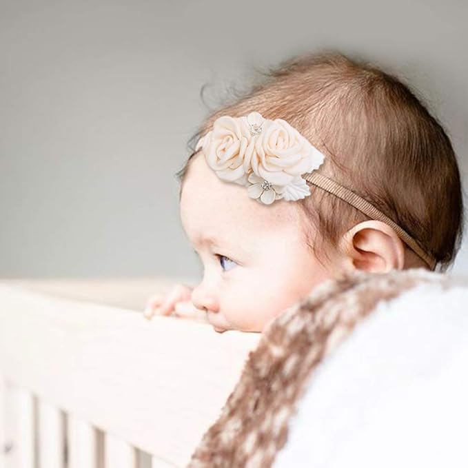 Baby Girl Flower Headband 6 PCS Elastic Hairbands Handmade Nylon Bows Headbands Chic Floral Hair Accessories Kids Gifts for Newborn Infant Toddlers
