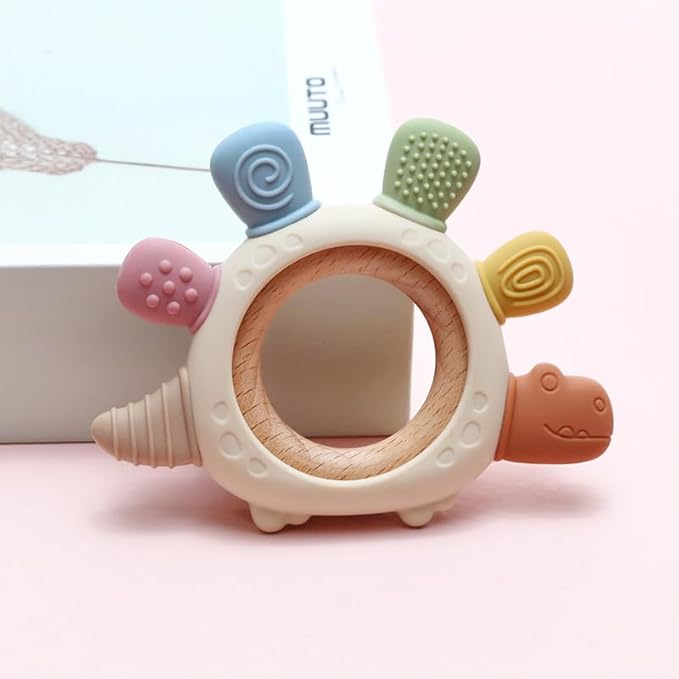 Boobaby Dinosaur Silicone Teether for Babies 0-12 Months – BPA & Phthalate Free | 100% Food-Grade Silicone | Easy-Grip Baby Teething Toy in Dinosaur Shape | Safe Newborn & Infant Gift