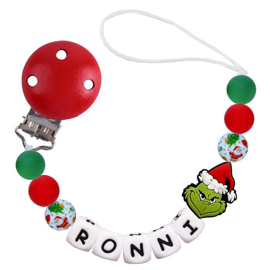 Personalized Christmas Pacifier Clip with Baby Name,1st Christmas Custom Binky Clip Baby Gift (Red)