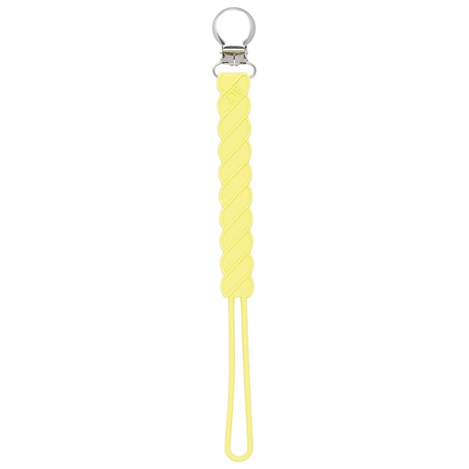Three Little Tots All Silicone Modern, Short and Safety Tested Pacifier Clip (Baby Yellow, Twist)