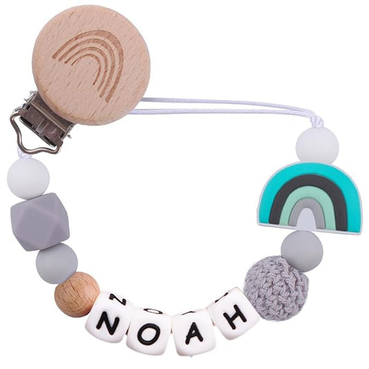 Pacifier Clip Personalized Pacifier Holder with Name Custom Pacifier Clip with Name Baby Shower Gift (Grey)