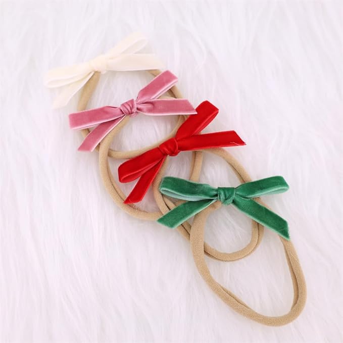 Pack of 12 Velvet Bow Headband for Newborn Baby Toddler Girl Soft Nylon Hairbands Elastic Hair Bands (Tiny bow 2.7 inch 12 pcs)