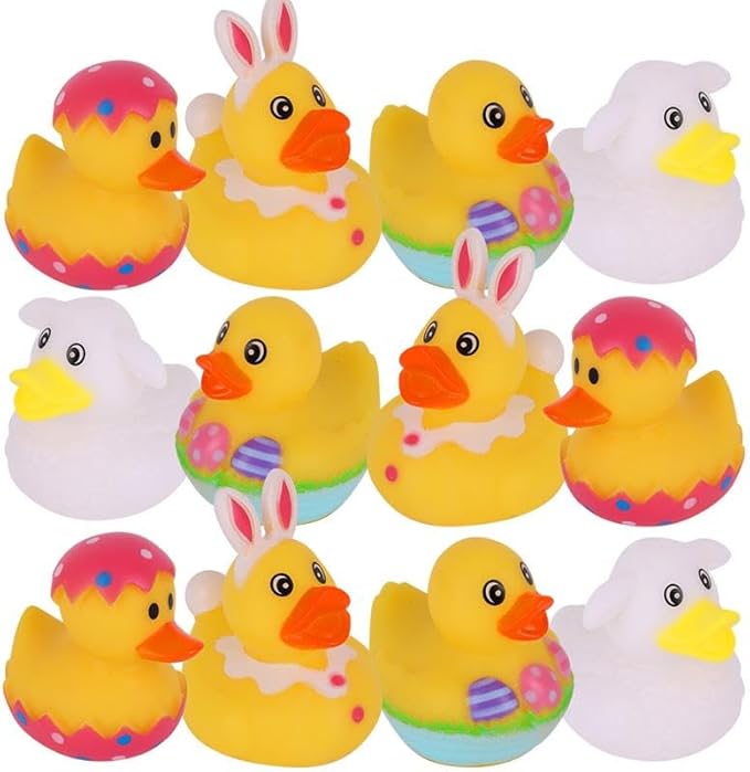 ArtCreativity 2.5 Inch Easter Rubber Ducks for Kids – Pack of 12 Assorted Mini Easter Ducks, Easter Basket Stuffers, Egg Hunt Surprise Toys, Easter Party Favors, Jeep Ducks & Bath Toys