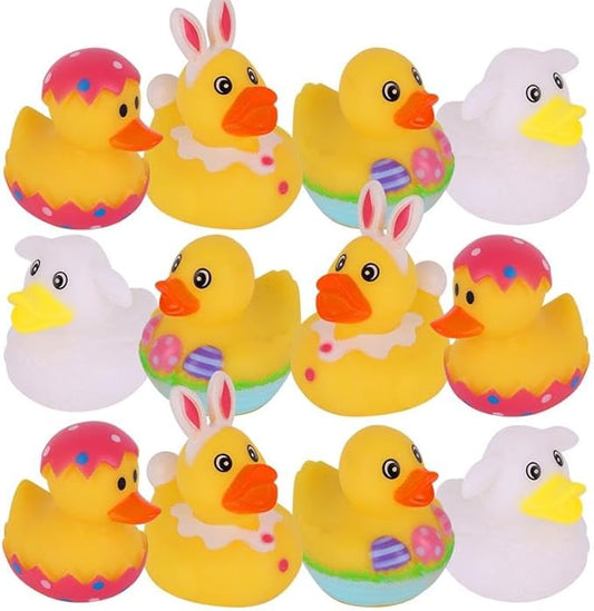 ArtCreativity 2.5 Inch Easter Rubber Ducks for Kids – Pack of 12 Assorted Mini Easter Ducks, Easter Basket Stuffers, Egg Hunt Surprise Toys, Easter Party Favors, Jeep Ducks & Bath Toys