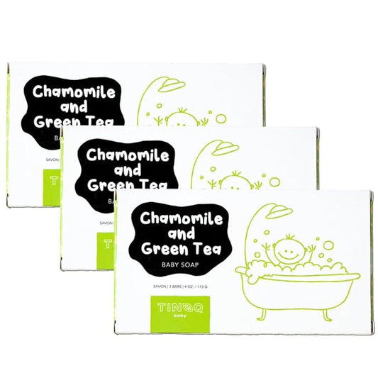 Hypoallergenic Baby Soap Bar | Gentle Cleansing Baby Body Wash Bar for Sensitive Skin | Chamomile & Green Tea | Made with Organic Oils | Natural Soap for Toddlers, Kids, and Adults | 9 Bars