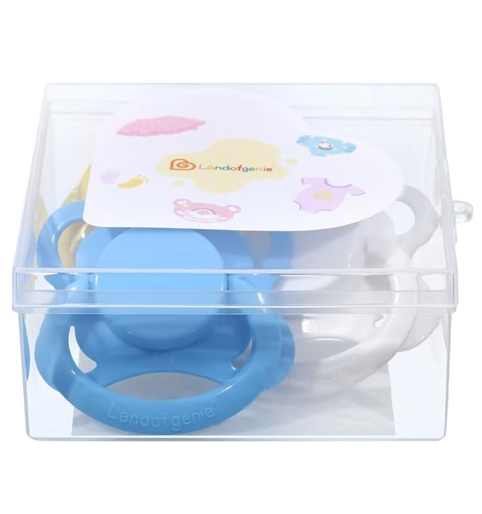 Landofgenie Large Shield Adult Size Pacifiers Set Moon Shaped Cutie Pacifier 3 Pack - White+Blue+Yellow