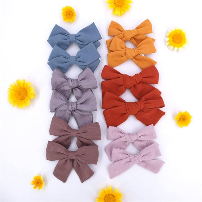 12 PCS Linen Bow Hair Clips for Baby Girls Hair Bows Alligator Clips Accessories Infants Toddler Kids Hairgrips (Assorted D)