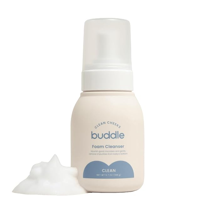 Buddle Clean Cheeks Baby Micellar No-Rinse Foam Cleanser for Diaper Changes, Microbiome Friendly and Gentle for Sensitive Skin, Paraben & Fragrance Free, 6.7oz