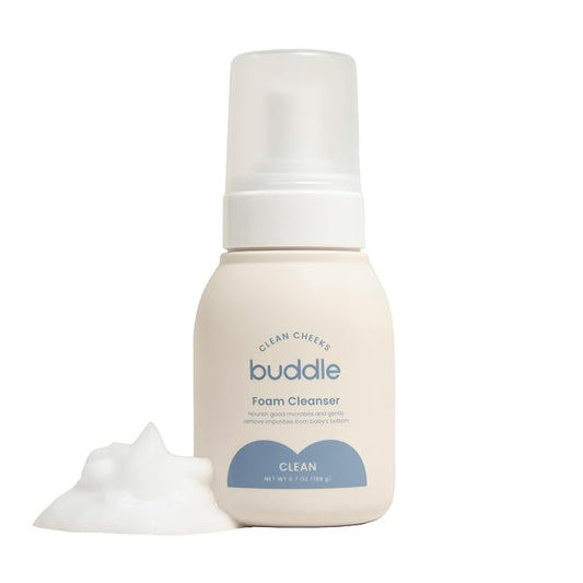 Buddle Clean Cheeks Baby Micellar No-Rinse Foam Cleanser for Diaper Changes, Microbiome Friendly and Gentle for Sensitive Skin, Paraben & Fragrance Free, 6.7oz