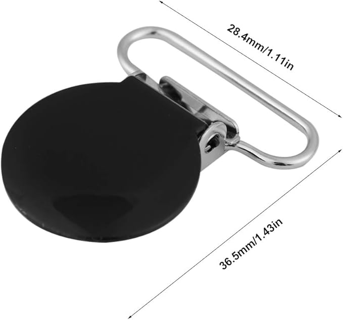 Pacifier Clips, 10 Pieces Suspender Clips 25mm Round Iron Suspender Clips for DIY Making, 36.5mm/1.4inch(Black)