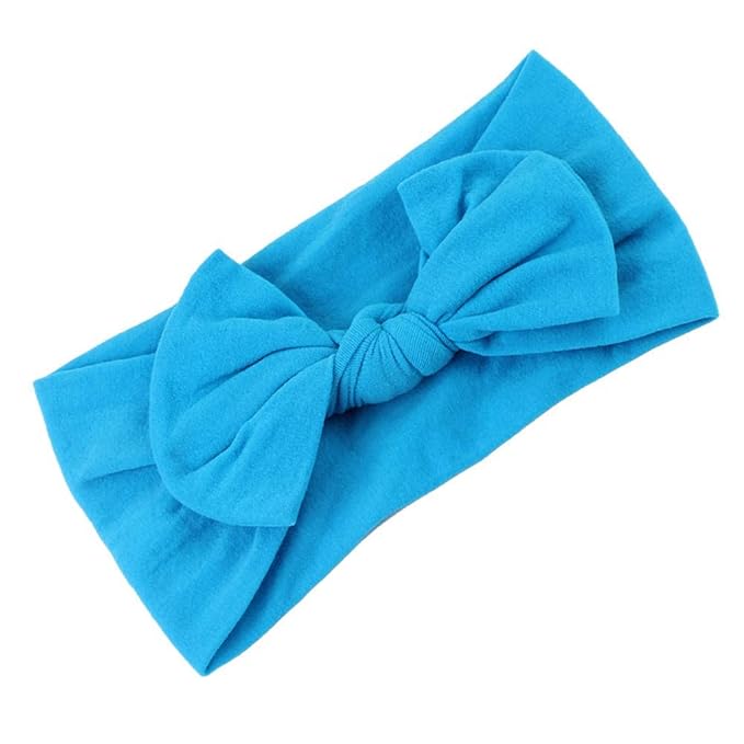 AKOAK 1 Pack Solid Color Skin-friendly Baby Headband Elastic Soft Nylon Headband Cute Baby Bow Headband (Blue)