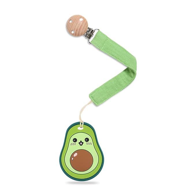 Baby Food Grade Silicone Teether Toy with Pacifier Clip Holder,Teething Pain Relief Toys Gift Set for 3 Months+ Boys and Girls,Freezer Safe,BPA Free (Avocado)