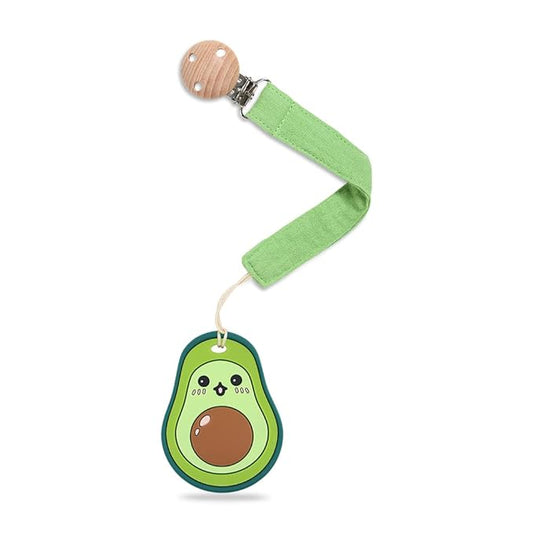 Baby Food Grade Silicone Teether Toy with Pacifier Clip Holder,Teething Pain Relief Toys Gift Set for 3 Months+ Boys and Girls,Freezer Safe,BPA Free (Avocado)