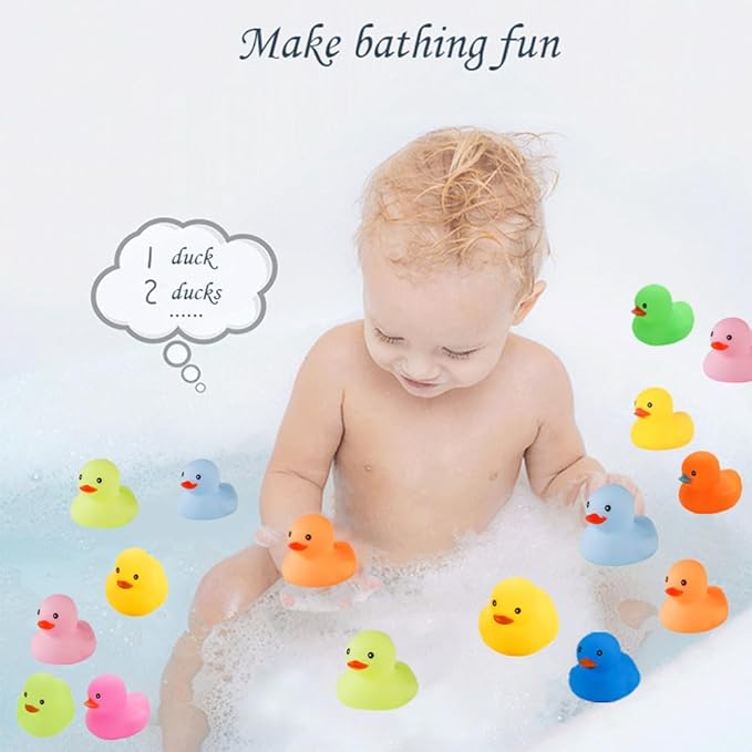 50 Pcs Multicolor Mini Rubber Ducks Baby Bath Toy ,Children Squeak and Float Colored Small Ducks in Bulk Toddlers Shower Duck Decorations Party Favors