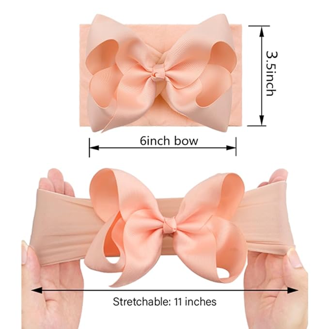 Yxiang 20pcs Baby Headbands with 6" Big Elastics Nylon Ribbon Bows Hair Accessories for Newborns, Infants, Toddlers, Kids