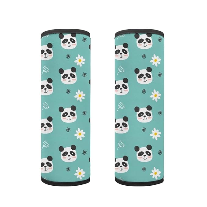 ENLACHIC Kids Car Seat Belt Cover, Cute Cartoon Animal Print Baby Car Seat Strap Pads Infant Car Seat Protector Car Accessories Universal All Cars,Panda Daisy