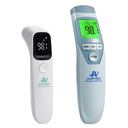 Amplim 2-Pack Hospital & Medical Grade Non Contact Digital Infrared Forehead Thermometer for Babies, Kids, and Adults. FSA HSA Eligible