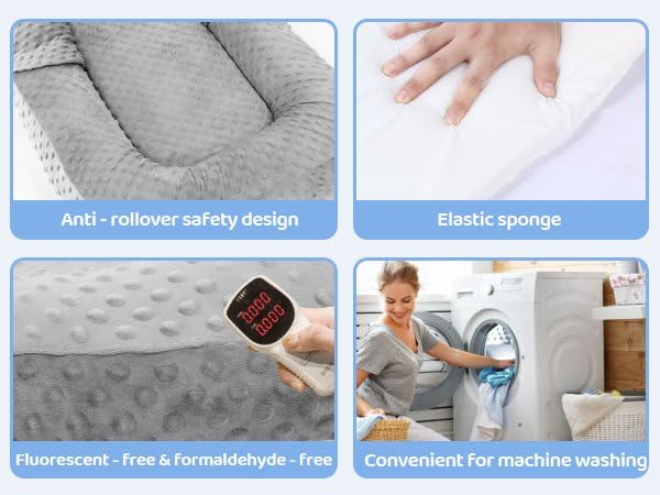 Baby Lounger for Newborn,0-12 Months,Foldable Soft Infant Lounger Pillow for Home and Travel, Baby Nest Lounger with Cover,Multi-Use Portable Baby Lounger for Supervised Play&Tummy Time, Grey