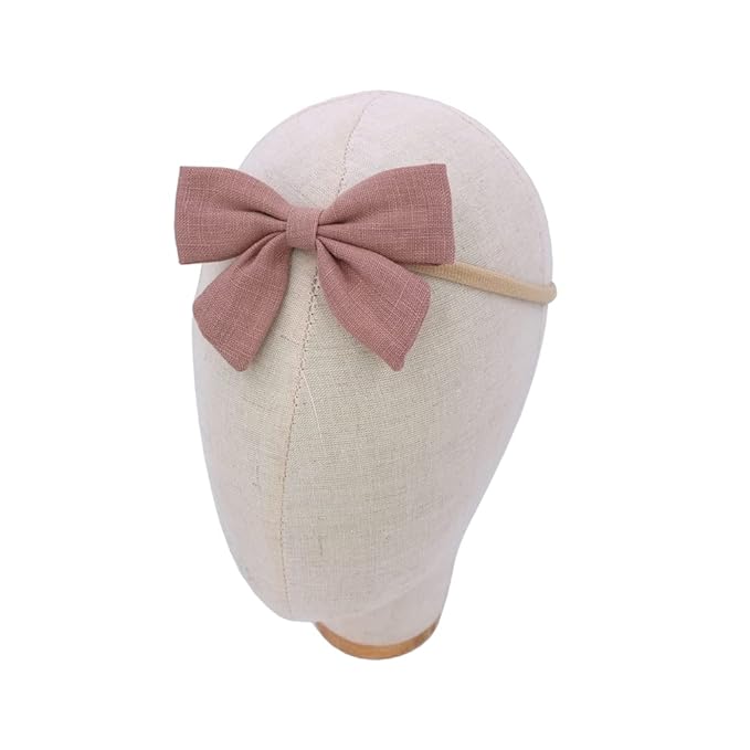 Sugarmelon Linen Bow Nylon Headband for Baby Newborn Infant Toddler Hair Bow Elastic Bands for Baby Girls Little Kids Headbands (Linen Sailor bow 3.2'')