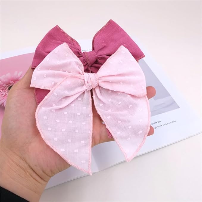 Pack of 4 Gorgeous Fable Bow Hair Clips for Girls Women Linen Hair Bow Alligator Clips Toddler Baby Mom Young Girl Hair Accessories (Pink/Rose)