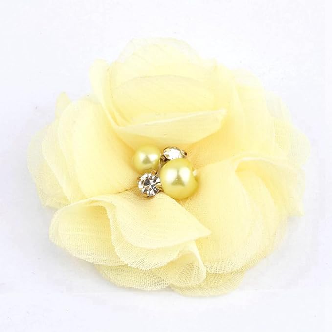 50 Pcs 2" Mini Chiffon Flowers with Rhinestones for Baby Girls Hair Accessories Artificial Fabric Flowers for Headbands Craft Projects (Yellow)