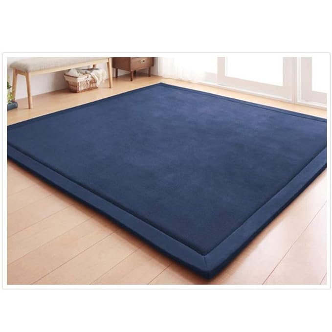 Loartee Nursery Rug Coral Velvet Crawling Rugs Mat Area Rugs Play Crawling Mat(6'7"x6'7", Dark Blue) for Toddler Children Play Mat Yoga Mat Exercise Pads Carpet