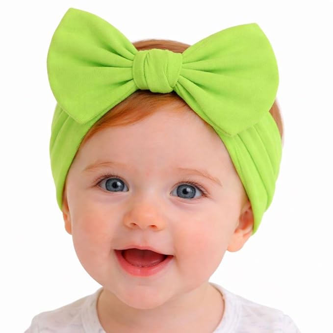Baby Girl Headbands 0–6 Months – Newborn Infant Soft Cotton Handmade Bow Headband, Stretchy No Mark Baby Hair Accessories (Lime Green, 0-6 Month)
