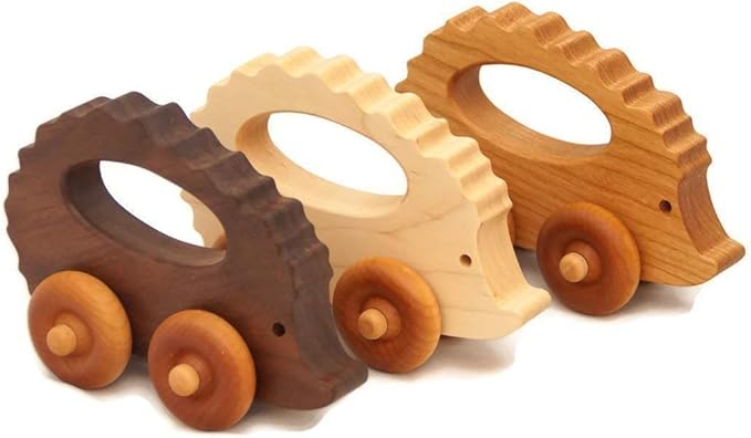 Wooden Hedgehog Toy Car – Handmade Wooden Push Toy for Toddlers & Kids, Natural Wood Woodland Animal Toy